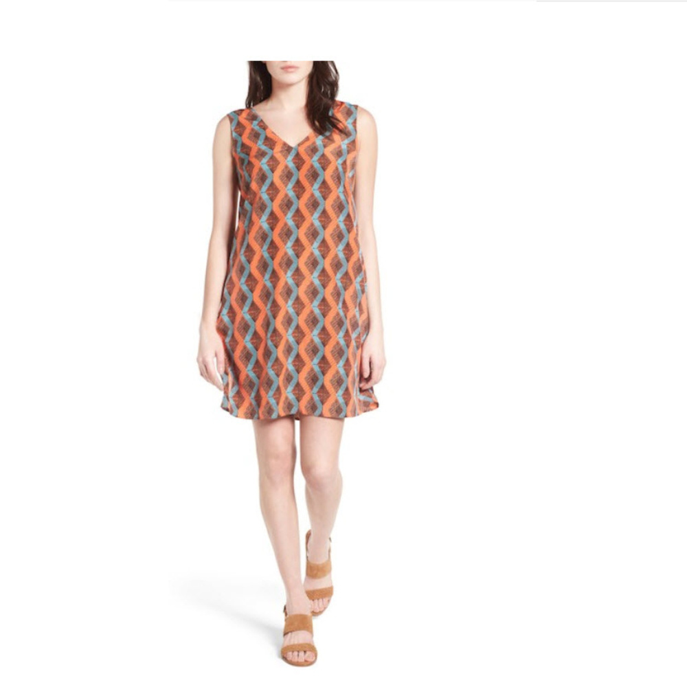 Halogen V-Neck Shift Dress Geo Pattern SM 4-6 NEW